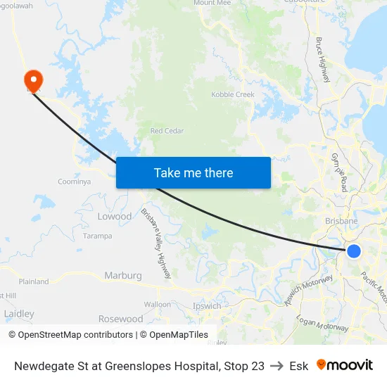 Newdegate St at Greenslopes Hospital, Stop 23 to Esk map