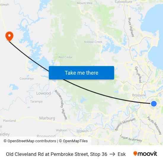 Old Cleveland Rd at Pembroke Street, Stop 36 to Esk map