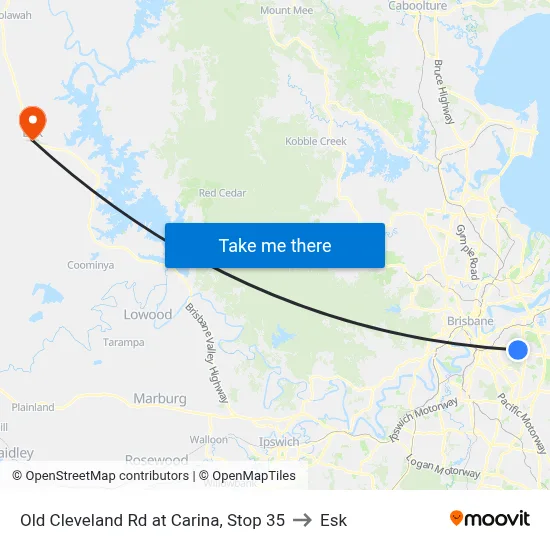 Old Cleveland Rd at Carina, Stop 35 to Esk map