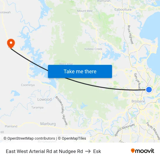East West Arterial Rd at Nudgee Rd to Esk map