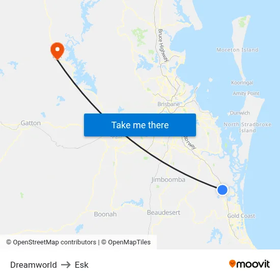 Dreamworld to Esk map