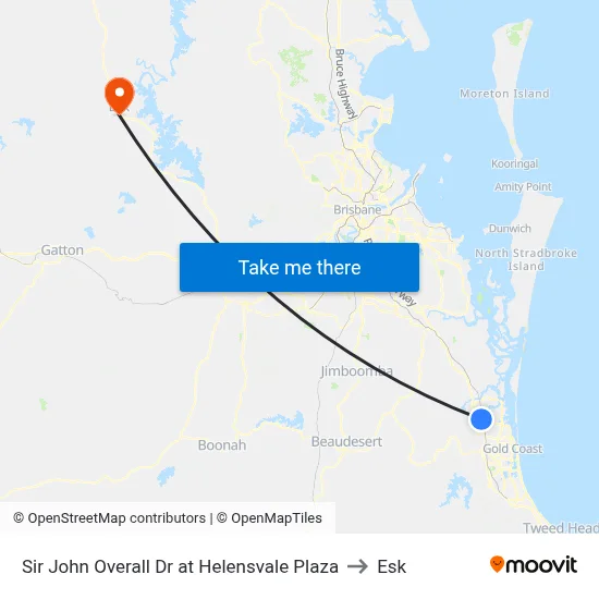 Sir John Overall Dr at Helensvale Plaza to Esk map