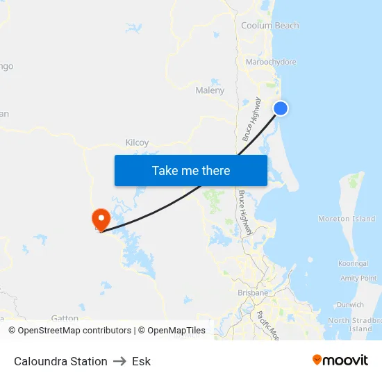 Caloundra Station to Esk map