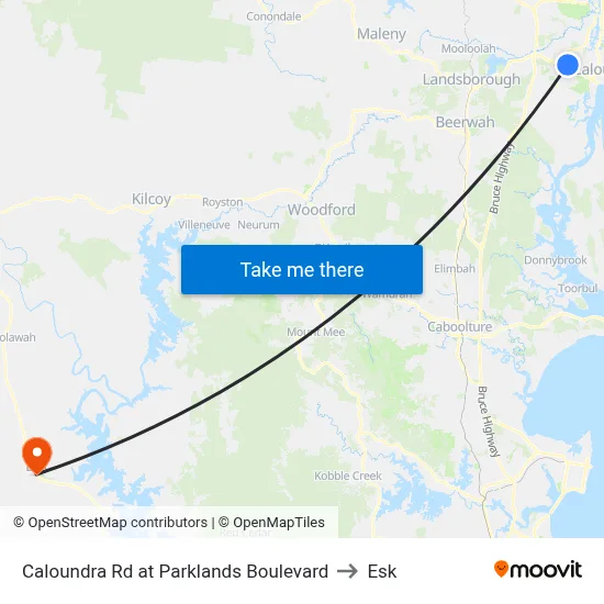 Caloundra Rd at Parklands Boulevard to Esk map