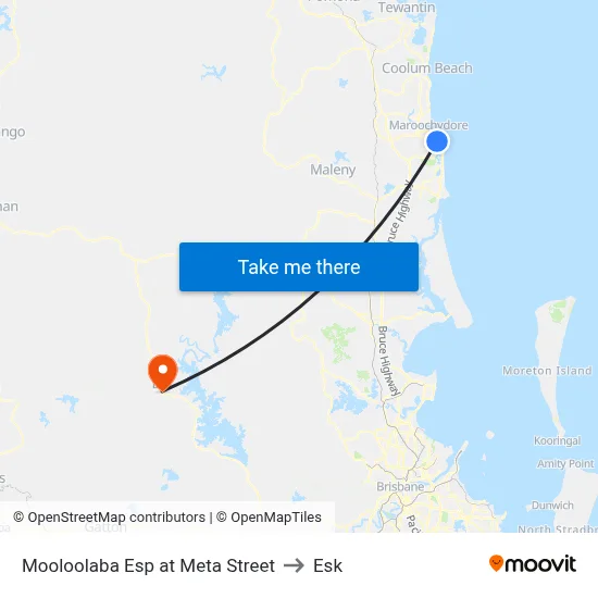 Mooloolaba Esp at Meta Street to Esk map