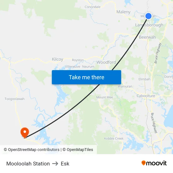 Mooloolah Station to Esk map