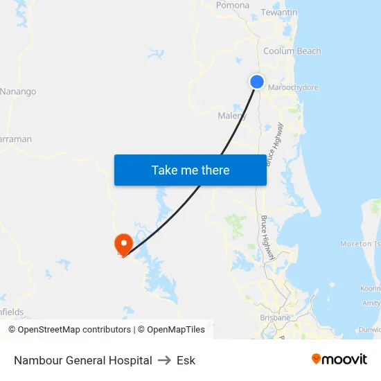 Nambour General Hospital to Esk map