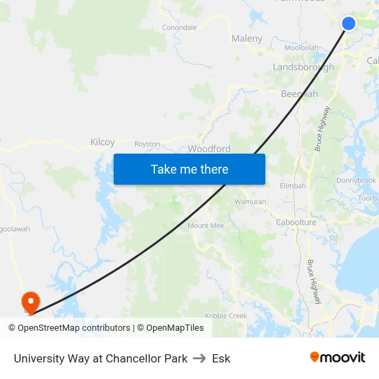 University Way at Chancellor Park to Esk map