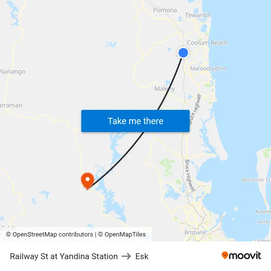 Railway St at Yandina Station to Esk map