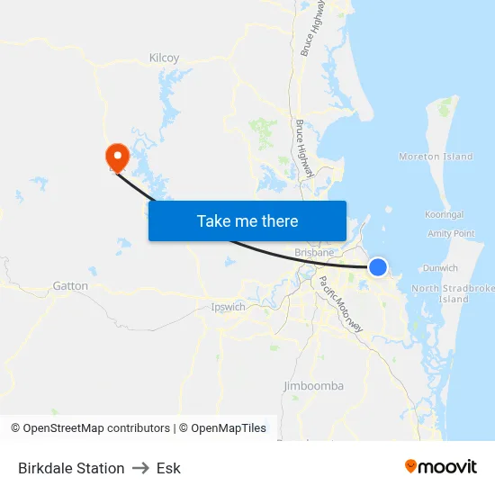 Birkdale Station to Esk map