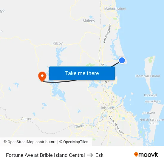 Fortune Ave at Bribie Island Central to Esk map