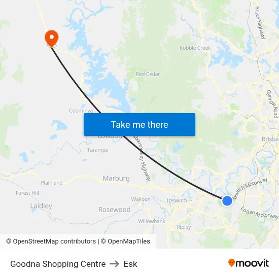 Goodna Shopping Centre to Esk map