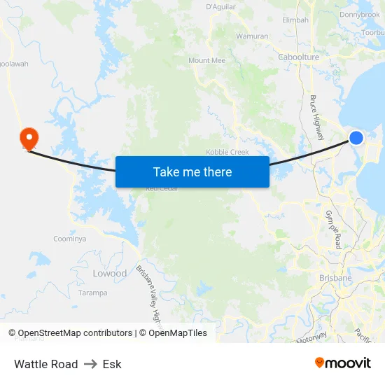 Wattle Road to Esk map