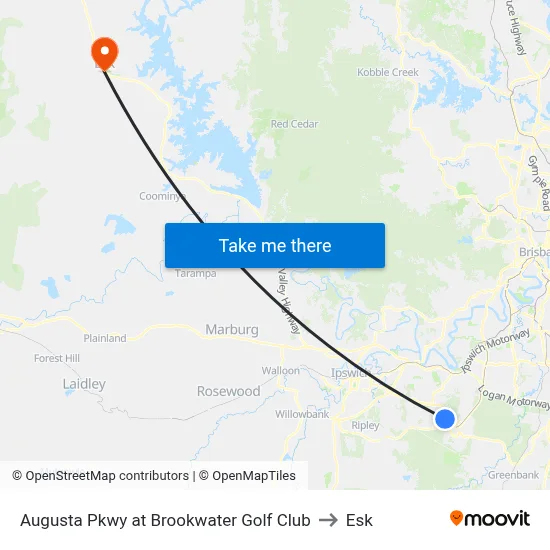 Augusta Pkwy at Brookwater Golf Club to Esk map