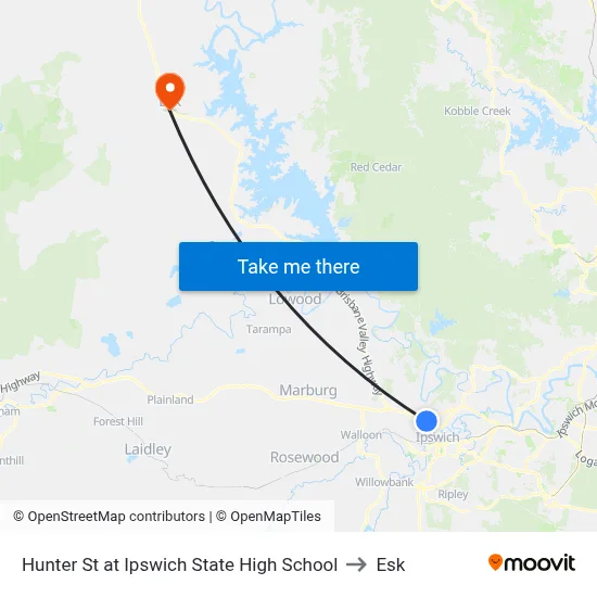 Hunter St at Ipswich State High School to Esk map