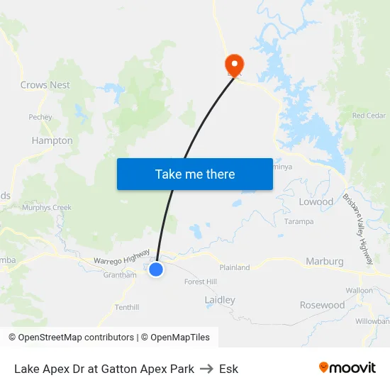 Lake Apex Dr at Gatton Apex Park to Esk map