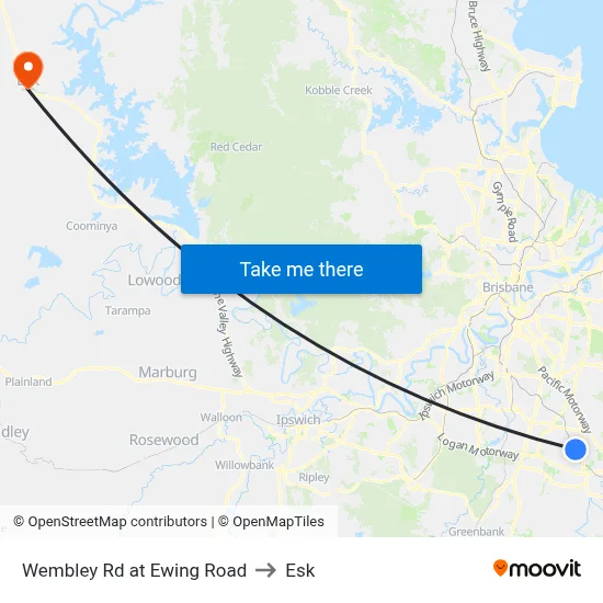 Wembley Rd at Ewing Road to Esk map