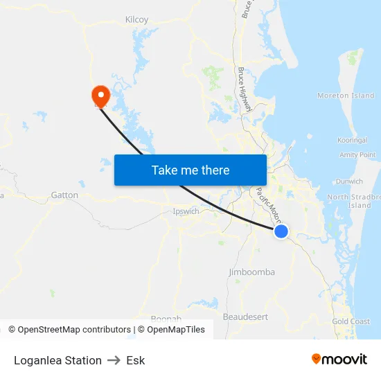 Loganlea Station to Esk map