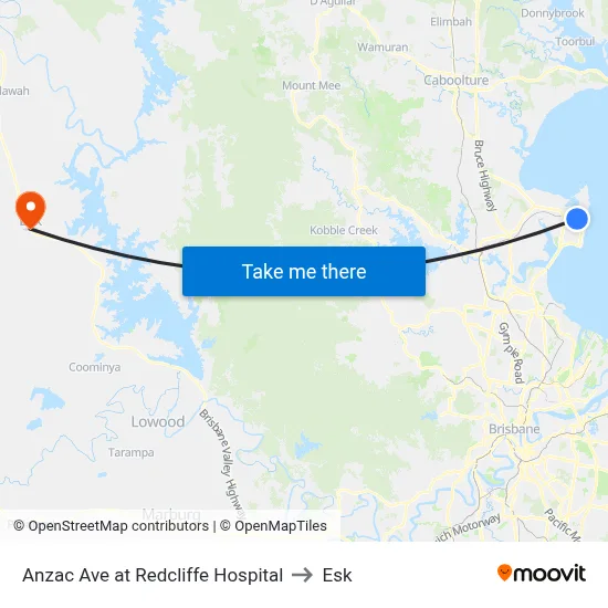 Anzac Ave at Redcliffe Hospital to Esk map