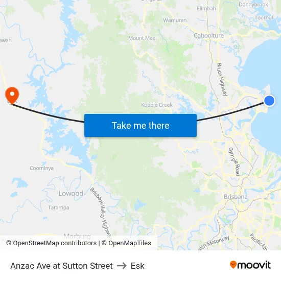Anzac Ave at Sutton Street to Esk map