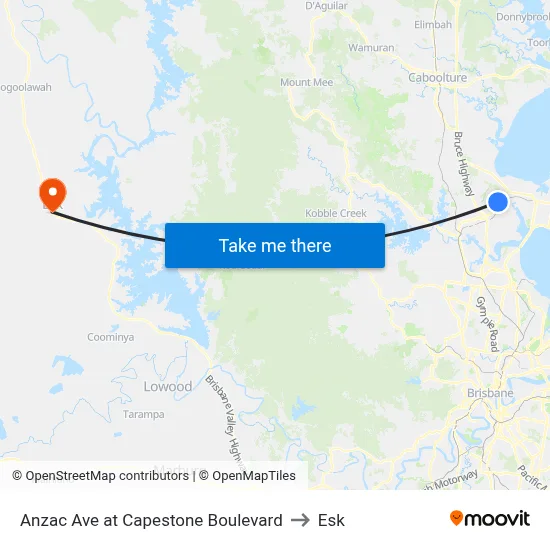 Anzac Ave at Capestone Boulevard to Esk map