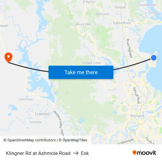 Klingner Rd at Ashmole Road to Esk map