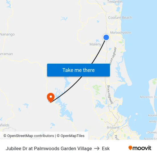 Jubilee Dr at Palmwoods Garden Village to Esk map