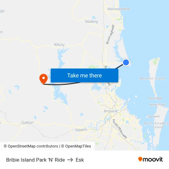 Bribie Island Park 'N' Ride to Esk map
