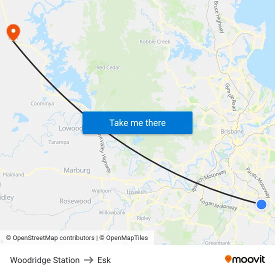 Woodridge Station to Esk map