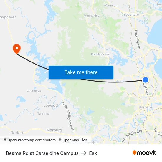 Beams Rd at Carseldine Campus to Esk map