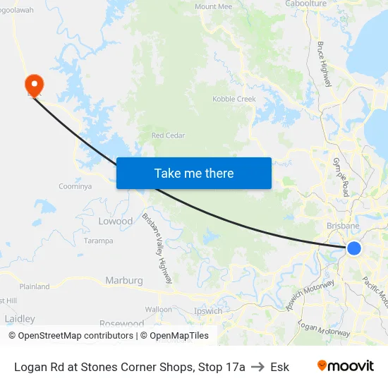 Logan Rd at Stones Corner Shops, Stop 17a to Esk map