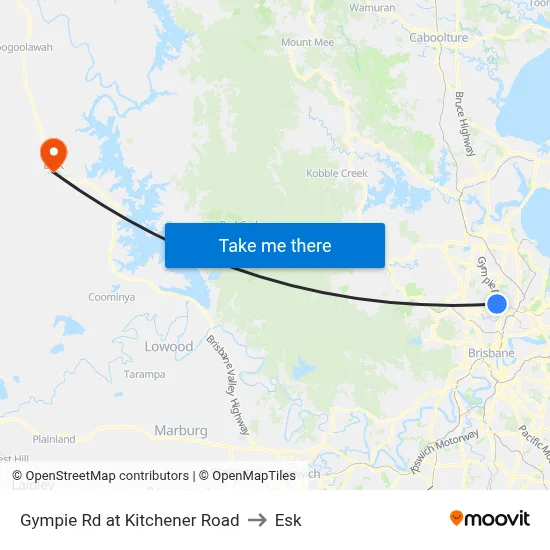 Gympie Rd at Kitchener Road to Esk map