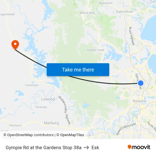Gympie Rd at the Gardens Stop 38a to Esk map