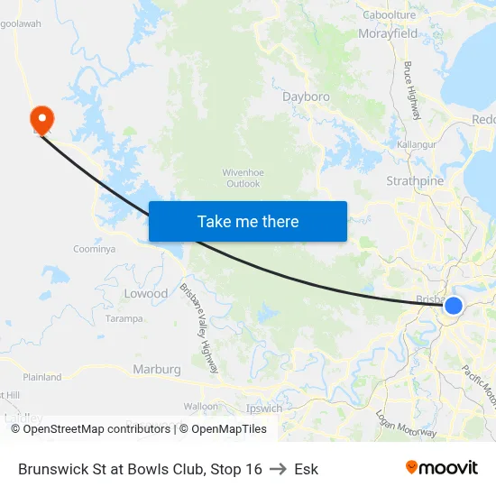 Brunswick St at Bowls Club, Stop 16 to Esk map