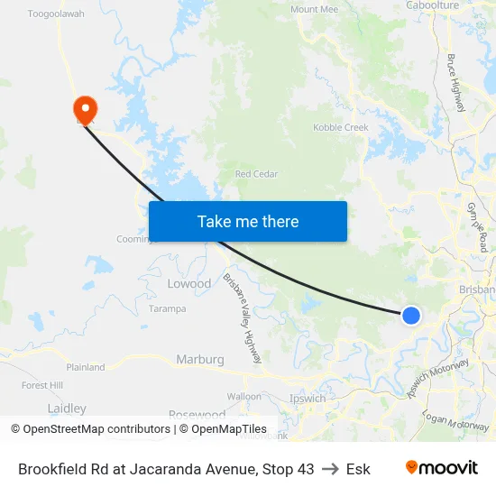 Brookfield Rd at Jacaranda Avenue, Stop 43 to Esk map