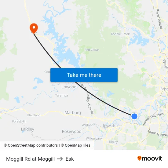 Moggill Rd at Moggill to Esk map