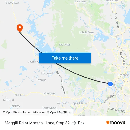 Moggill Rd at Marshall Lane, Stop 32 to Esk map