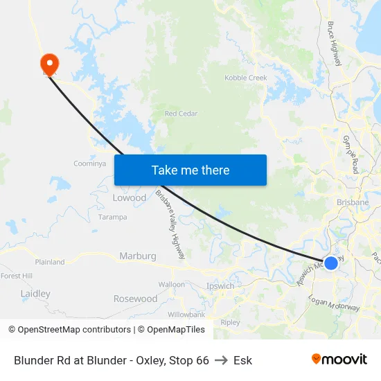 Blunder Rd at Blunder - Oxley, Stop 66 to Esk map