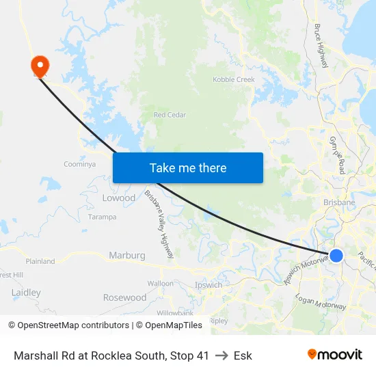 Marshall Rd at Rocklea South, Stop 41 to Esk map