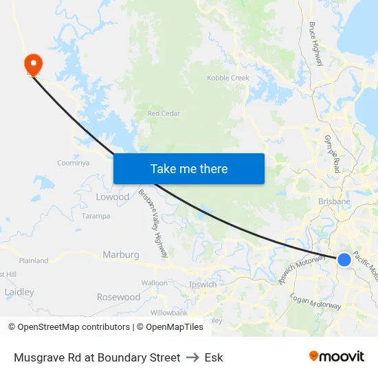 Musgrave Rd at Boundary Street to Esk map