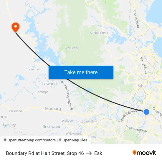 Boundary Rd at Halt Street, Stop 46 to Esk map