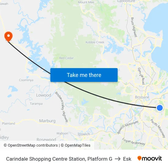 Carindale Shopping Centre Station, Platform G to Esk map