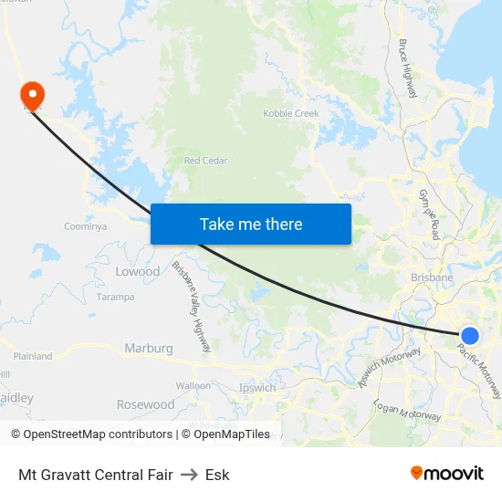 Mt Gravatt Central Fair to Esk map