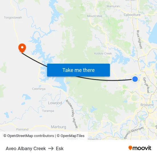 Aveo Albany Creek to Esk map