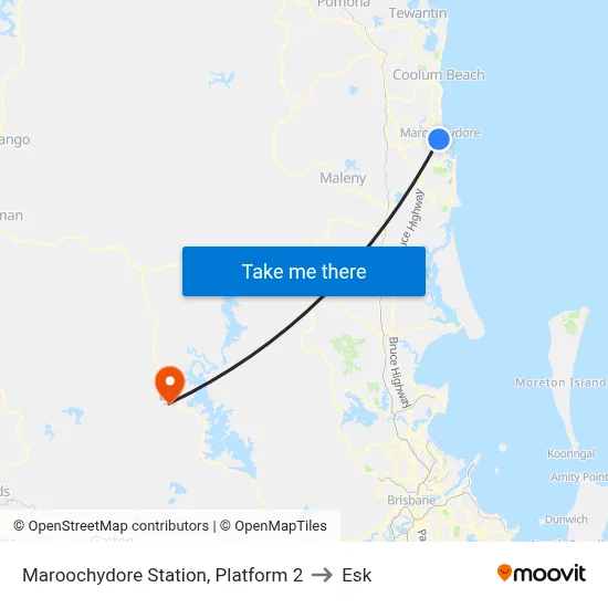 Maroochydore Station, Platform 2 to Esk map