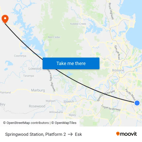 Springwood Station, Platform 2 to Esk map