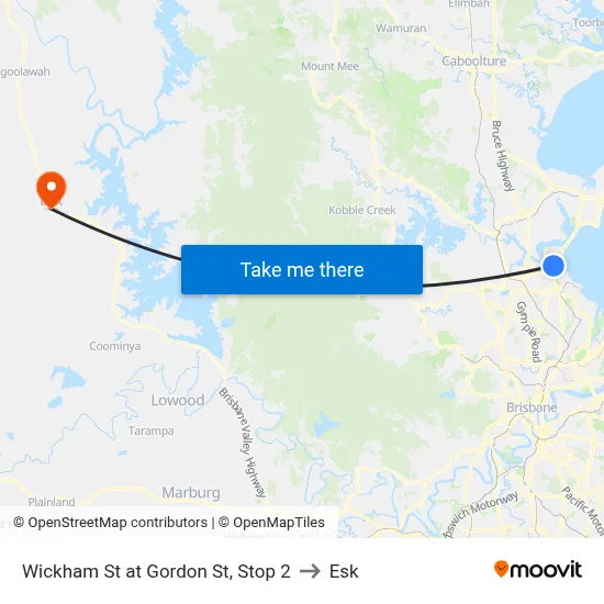 Wickham St at Gordon St, Stop 2 to Esk map