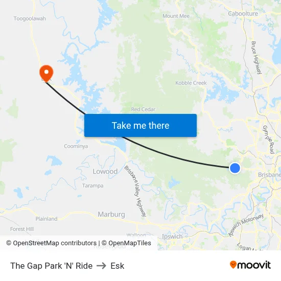 The Gap Park 'N' Ride to Esk map