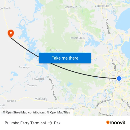 Bulimba Ferry Terminal to Esk map
