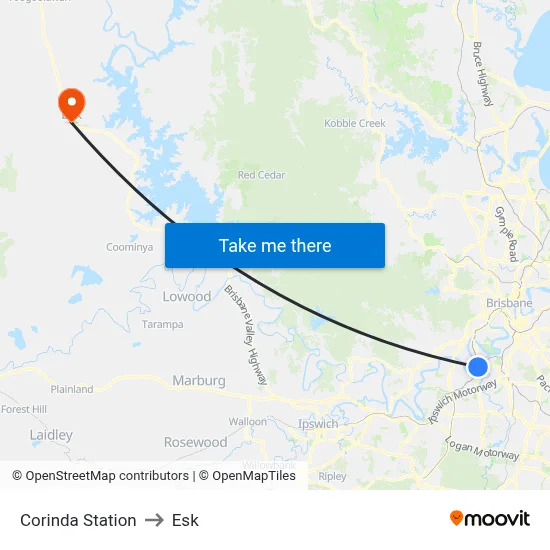 Corinda Station to Esk map